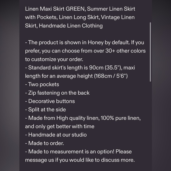 Handmade Linen Maxi Skirt with Covered Button Detail - Picture 10 of 11